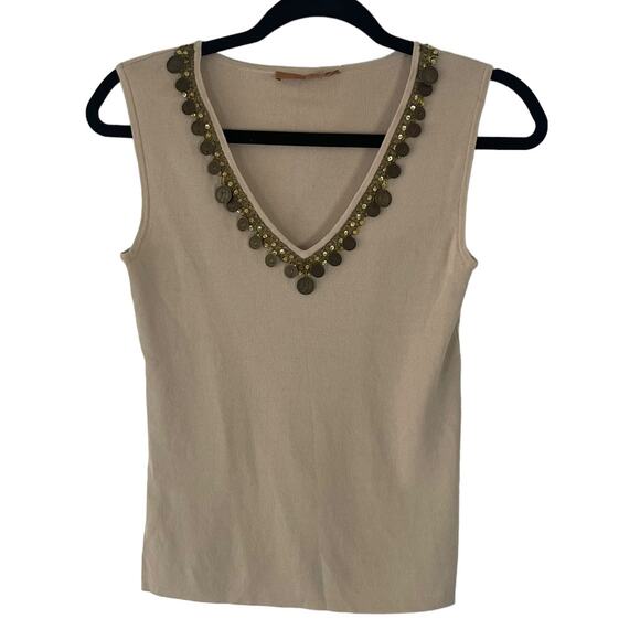 Belldini Women's Size Medium Coin Gypsy Tan Sleeveless Tank Top - Picture 1 of 9
